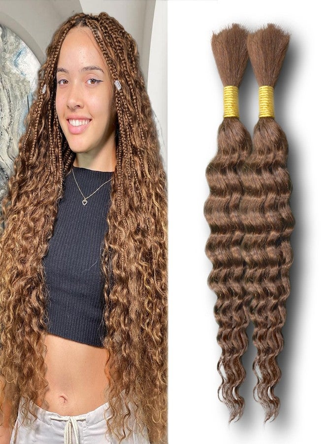Eileen 30 Chocolate Brown18 Inch 100g 2 Bundles Deep Wave Bulk Human Hair for Braiding Curly Human Hair for Boho Braids Water Wet and Wavy Curls Micro Braiding Hair Extensions Brazilian Virgin - Image 1
