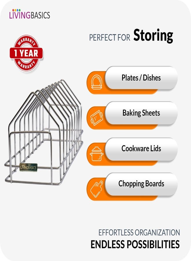 LIVINGBASICS حامل أطباق/رف أطباق من الفولاذ المقاوم للصدأ من ليفينج بيسكس، منظم أغطية للمطبخ للأطباق/الصحون، ألواح التقطيع، أدوات الخبز، القدور والمقالي، صواني التقديم (10 أقسام، شكل مثلث) - Image 3