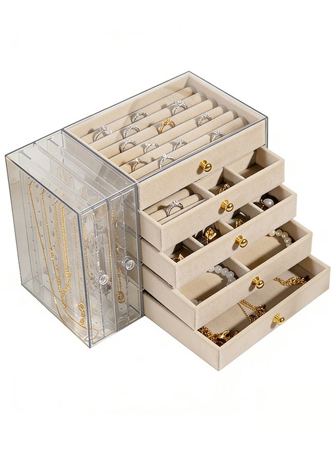 Sunbath Jewelry Storage Boxes, 7 Layer Clear Acrylic Jewelry Organizer for Necklaces Rings Earrings Bracelets, Velvet Jewelry Holder Display Case for Men and Women, Warm White - Image 1