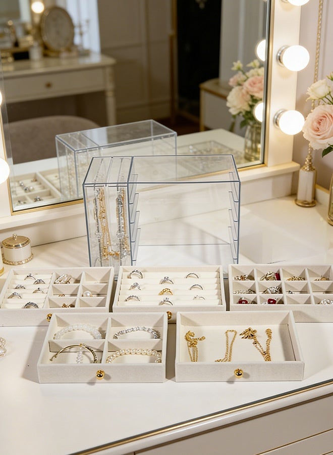 Sunbath Jewelry Storage Boxes, 7 Layer Clear Acrylic Jewelry Organizer for Necklaces Rings Earrings Bracelets, Velvet Jewelry Holder Display Case for Men and Women, Warm White - Image 4