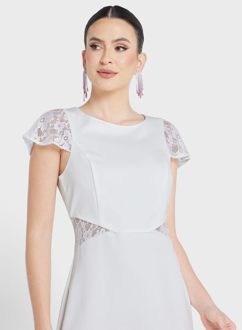 YAS Lace Trim Gown Dress  - Image 3