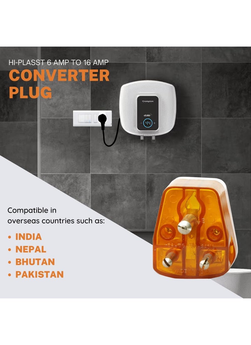 HI PLASST PINS N PLUGS HiPlasst Pack of 5 3Pin International 6 amp to 16 amp Converter Plug for Big Size 16 Ampere Plug Top Adapter for Geysers AC Refrigerator Microwave etc  - Image 5