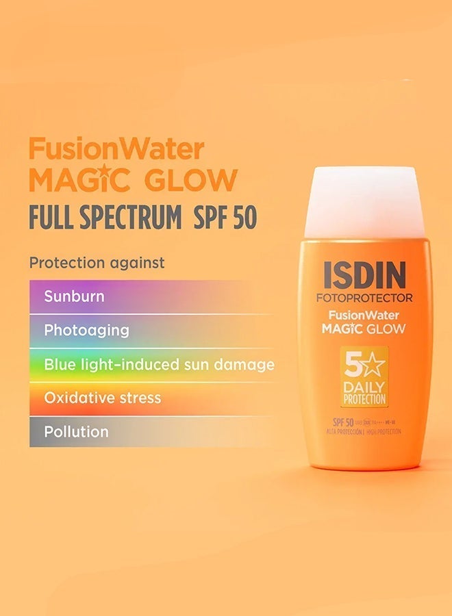 ISDIN Fotoprotector Fusion Water Magic Glow SPF 50+ | Buy 1 Get 1 Free | Lightweight Broad-Spectrum Daily Sunscreen for Radiant & Hydrated Skin | Fast-Absorbing | Non-Greasy | UVA & UVB Protection | 2 × 50 ml - Image 5