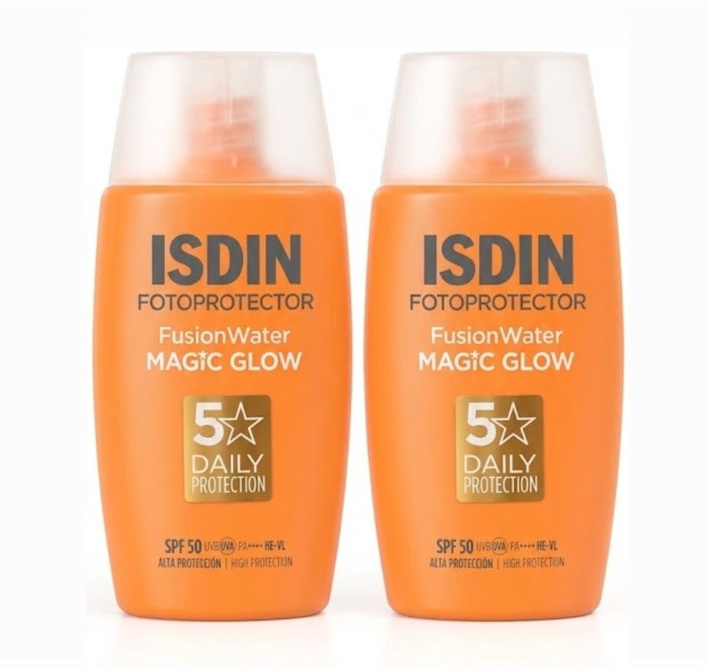 ISDIN Fotoprotector Fusion Water Magic Glow SPF 50+ | Buy 1 Get 1 Free | Lightweight Broad-Spectrum Daily Sunscreen for Radiant & Hydrated Skin | Fast-Absorbing | Non-Greasy | UVA & UVB Protection | 2 × 50 ml - Image 1