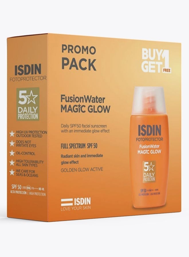 ISDIN Fotoprotector Fusion Water Magic Glow SPF 50+ | Buy 1 Get 1 Free | Lightweight Broad-Spectrum Daily Sunscreen for Radiant & Hydrated Skin | Fast-Absorbing | Non-Greasy | UVA & UVB Protection | 2 × 50 ml - Image 2