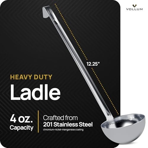Vollum 1-Piece Stainless Steel Ladle - Heavy Duty Commercial Thick Stainless Steel - 4 Ounce (3.1" Bowl Diameter, 12.25" Handle Length) - Image 2