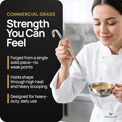 Vollum 1-Piece Stainless Steel Ladle - Heavy Duty Commercial Thick Stainless Steel - 4 Ounce (3.1" Bowl Diameter, 12.25" Handle Length) - Image 3