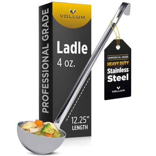 Vollum 1-Piece Stainless Steel Ladle - Heavy Duty Commercial Thick Stainless Steel - 4 Ounce (3.1" Bowl Diameter, 12.25" Handle Length) - Image 1
