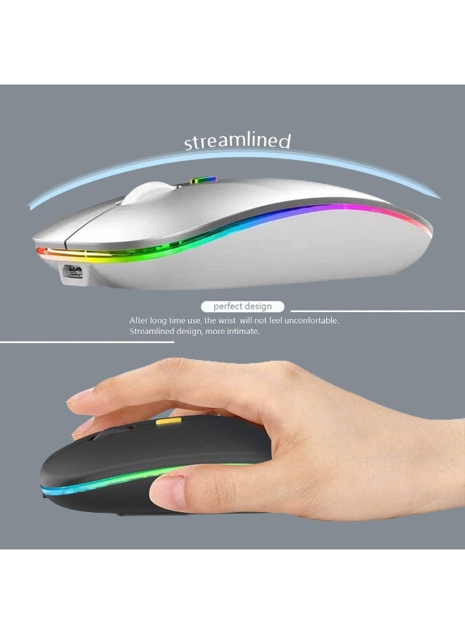 Wireless Charging Mouse, 2.4GHz Wireless and Bluetooth Dual Mode, With USB Receiver, Slim Portable Silent Mouse, RGB Lights, Compatible with Laptop, Desktop Computer, Silver - Image 2