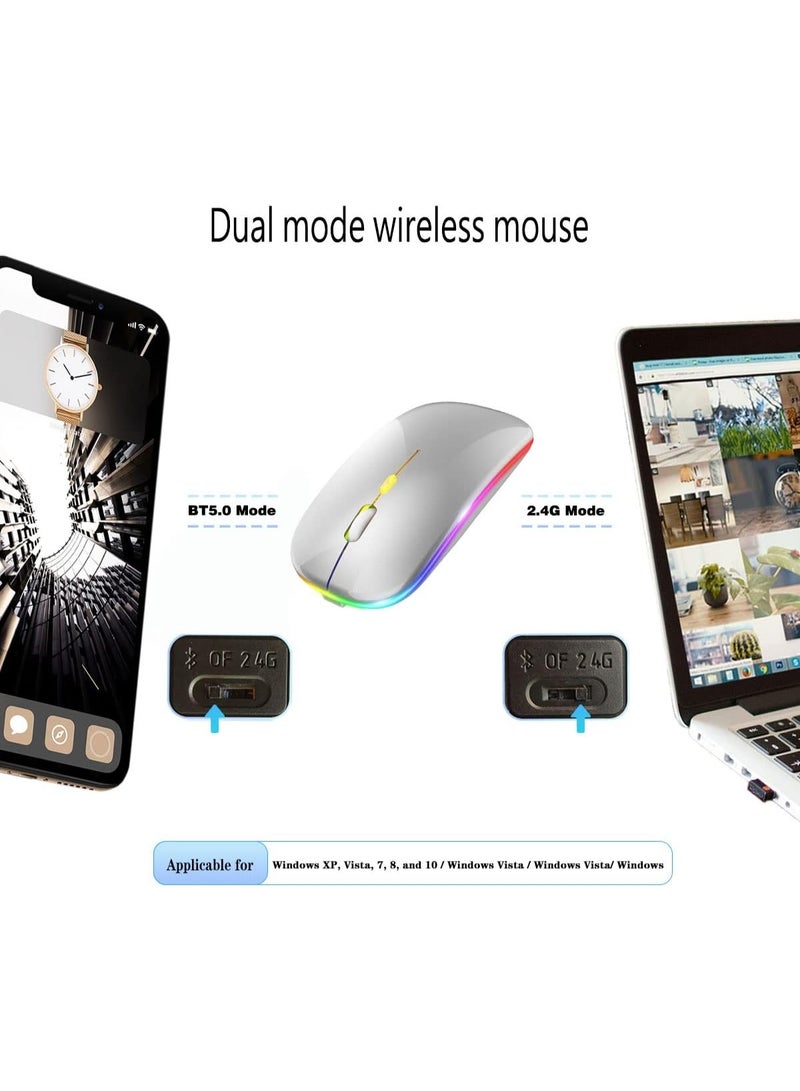 Wireless Charging Mouse, 2.4GHz Wireless and Bluetooth Dual Mode, With USB Receiver, Slim Portable Silent Mouse, RGB Lights, Compatible with Laptop, Desktop Computer, Silver - Image 4