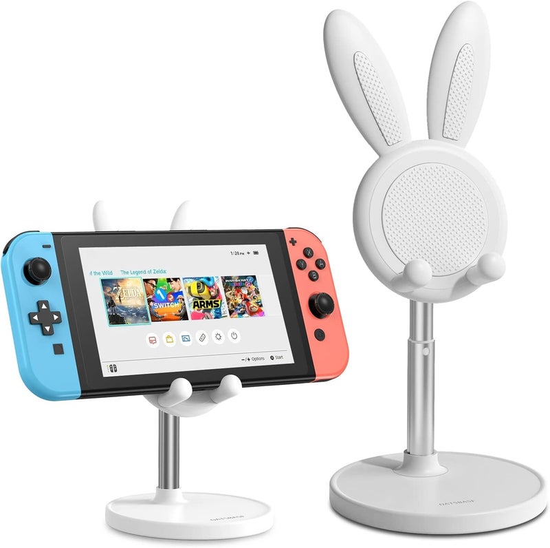 Oatsbasf Cell Phone Stand, Adjustable Cute Bunny Phone Stand for Desk, Kawaii Phone Holder Stand, Compatible with All Mobile Phones, iPhone, Kindle, Switch (White B) - Image 1