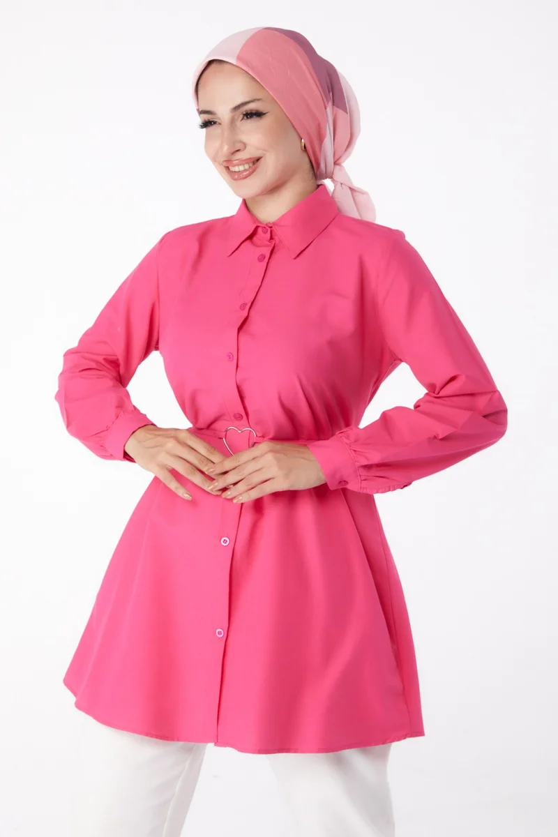 Tofisa Plain Shirt Collar Women's Fuchsia Tunic - 13280