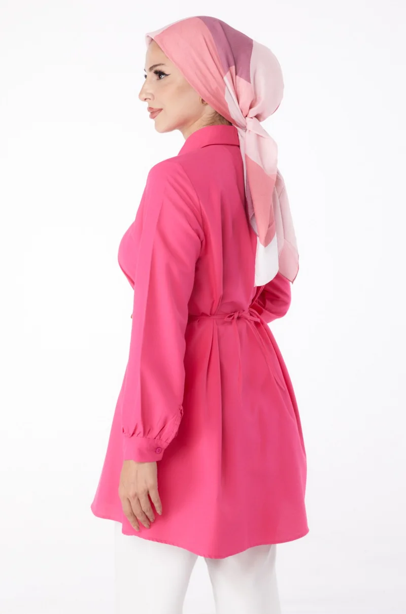 Tofisa Plain Shirt Collar Women's Fuchsia Tunic - 13280