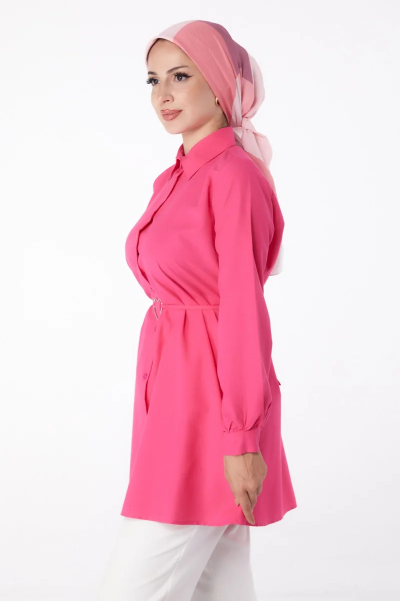 Tofisa Plain Shirt Collar Women's Fuchsia Tunic - 13280