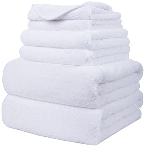 POLYTE Oversize, 60 x 30 in., Quick Dry Lint Free Microfiber Bath Towel Set, 6 Piece (White) - Image 1