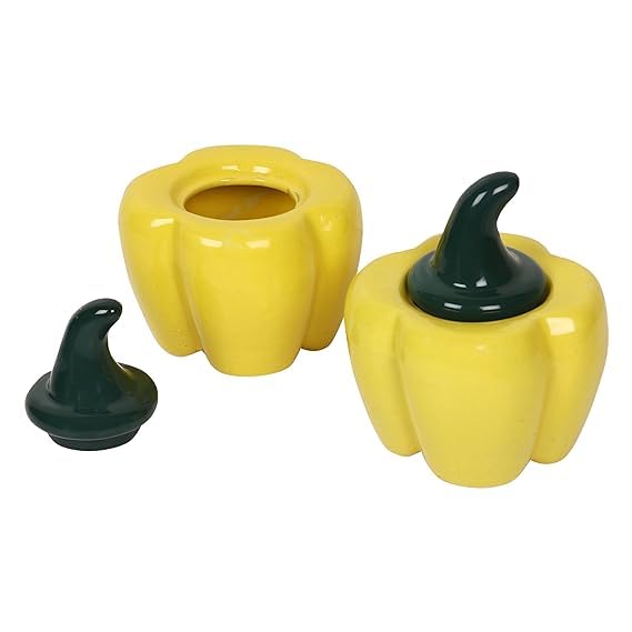 QIMACPLUS Ceramic Capsicum Decorative Pickle Jar Food Storage Jar Multipurpose aachar masala Jar For kitchen and Dining table 500 ML (Yellow) (1) - Image 4
