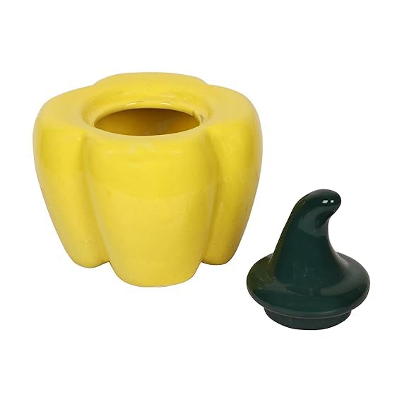 QIMACPLUS Ceramic Capsicum Decorative Pickle Jar Food Storage Jar Multipurpose aachar masala Jar For kitchen and Dining table 500 ML (Yellow) (1) - Image 3
