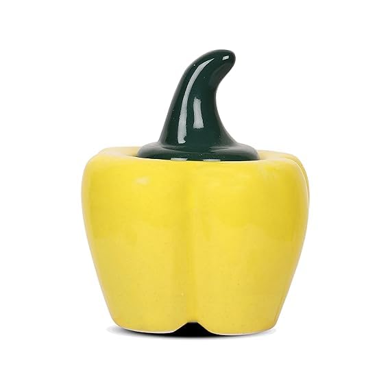 QIMACPLUS Ceramic Capsicum Decorative Pickle Jar Food Storage Jar Multipurpose aachar masala Jar For kitchen and Dining table 500 ML (Yellow) (1) - Image 2