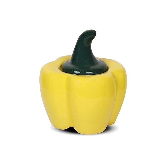 QIMACPLUS Ceramic Capsicum Decorative Pickle Jar Food Storage Jar Multipurpose aachar masala Jar For kitchen and Dining table 500 ML (Yellow) (1) - Image 1