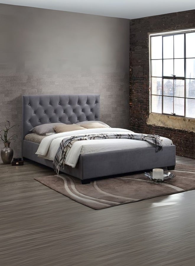 Bed and Mattress Home Spectrum Tufted Upholstered Large Twin Size ( Mattress Size 140 X 200 CM ) Grey Color Bed Size 212 L X  148 W ( Mattress Sold Separately ) - Image 1