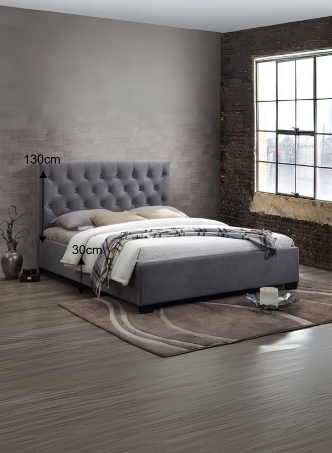 Bed and Mattress Home Spectrum Tufted Upholstered Large Twin Size ( Mattress Size 140 X 200 CM ) Grey Color Bed Size 212 L X  148 W ( Mattress Sold Separately ) - Image 3