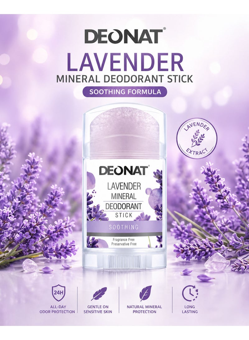 DEONAT Lavender Mineral Deodorant Stick 100g Pack of 1 Natural Alum Crystal Deodorant Antibacterial Anti Odor Soothing Underarm Care for Sensitive Skin Non Staining Long Lasting All Day Protection for Men and Women - Image 1