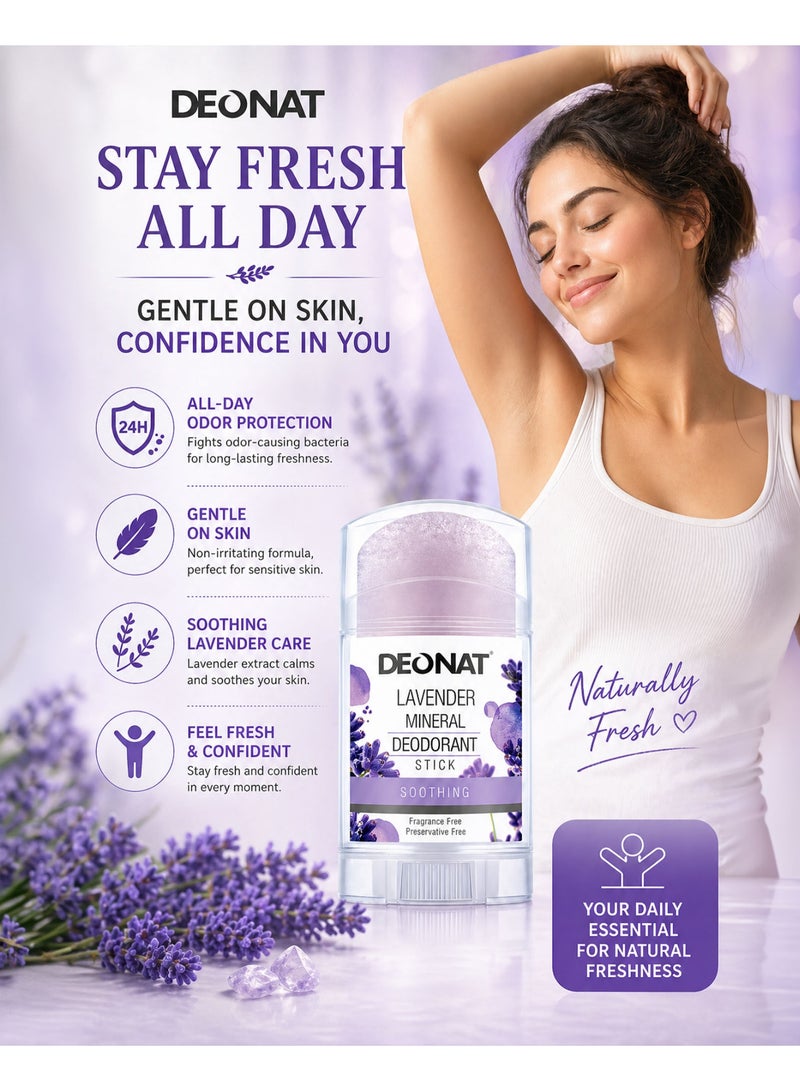 DEONAT Lavender Mineral Deodorant Stick 100g Pack of 1 Natural Alum Crystal Deodorant Antibacterial Anti Odor Soothing Underarm Care for Sensitive Skin Non Staining Long Lasting All Day Protection for Men and Women - Image 4