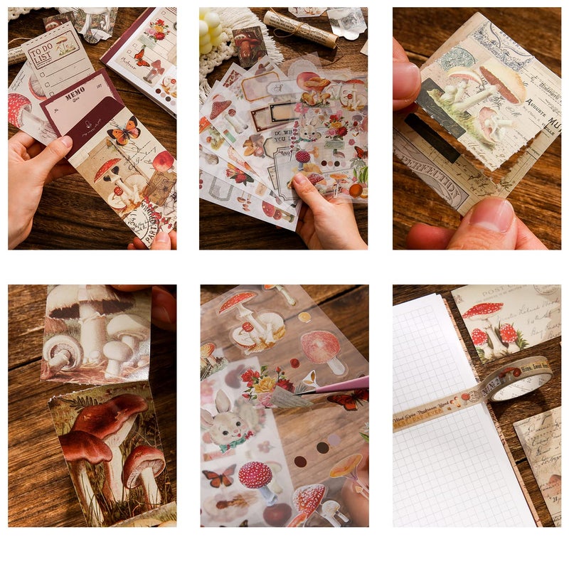 emmoolife Scrapbooking Supplies Kit, Vintage Mushroom Aesthetic Scrapbook Kit for Bullet Junk Journal, Stationery, A6 Grid Notebook, DIY Journaling Supplies, Birthday Craft Gift for Teen Girl Women - Image 3