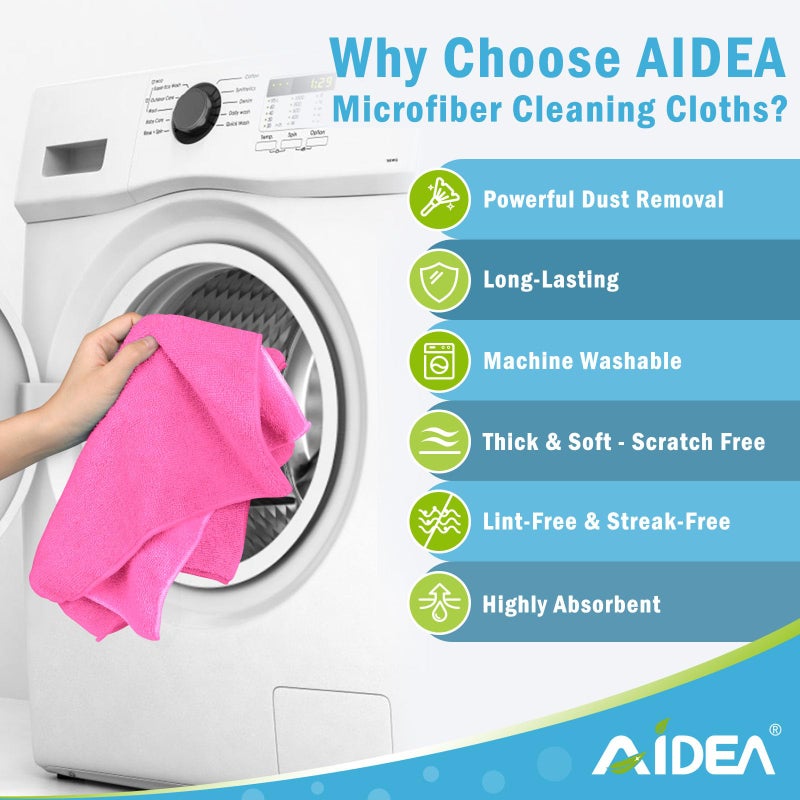AIDEA Microfiber Cleaning Cloth-12PK, Soft Microfiber Towels for Cars, Absorbent Cleaning Rags, Lint-Free Streak-Free Wash Cloths for House, Kitchen, Window(12in.x12in), Pink - Image 3