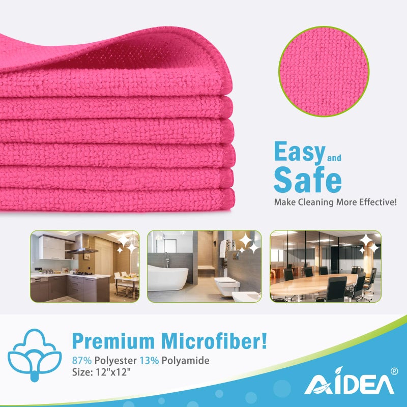 AIDEA Microfiber Cleaning Cloth-12PK, Soft Microfiber Towels for Cars, Absorbent Cleaning Rags, Lint-Free Streak-Free Wash Cloths for House, Kitchen, Window(12in.x12in), Pink - Image 2