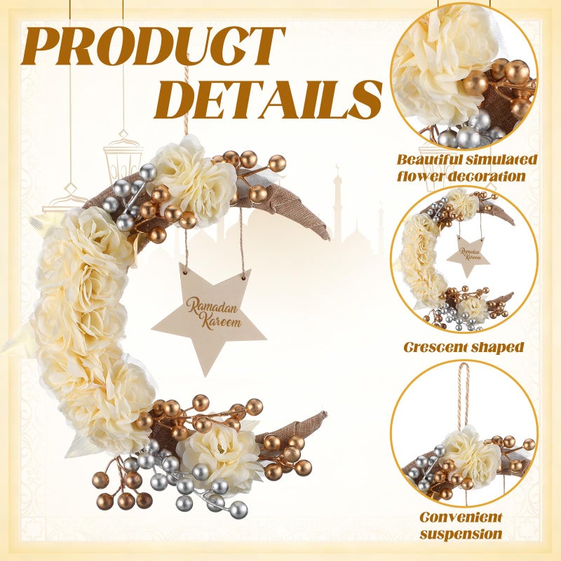 Lineshading Eid Ramadan Mubarak Wreaths Ramadan Decorations for Home Front Door Eid Decor Round Metal Hoop Floral Hanging Garland for Wall Window Indoors Outdoor Farmhouse Decor (Cute) - Image 2