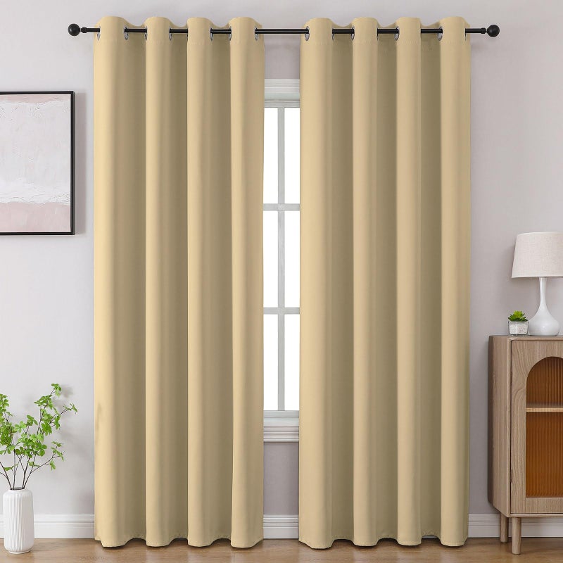 CUCRAF Beige Blackout Curtains 84 inch Length 2 Panels Set, Room Darkening Drapes for Living Room Bedroom, Thermal Insulated Light Blocking Grommet Window Curtain (W52 x L84 Inch) - Image 1