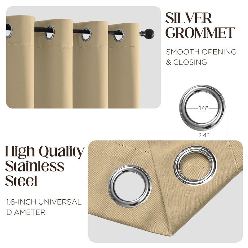 CUCRAF Beige Blackout Curtains 84 inch Length 2 Panels Set, Room Darkening Drapes for Living Room Bedroom, Thermal Insulated Light Blocking Grommet Window Curtain (W52 x L84 Inch) - Image 2