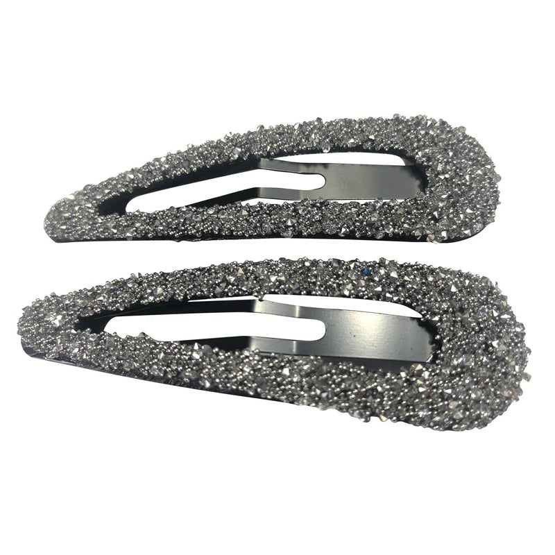 DAONACO 315 Bling Snap Clips Black Metal Hair Clips long Hair Barrettes Hair Pins Hair Slide Stylish for Women Girl2 Pack Grey 