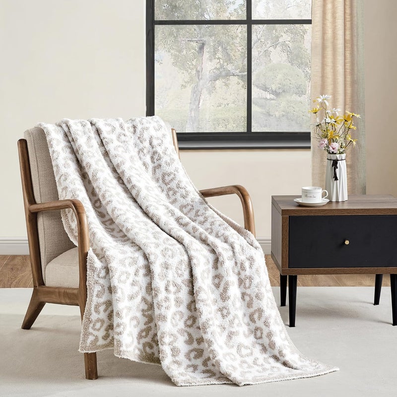CREVENT Ultra Soft and Plush Reversible Microfiber Throw Blanket for Couch Sofa and Bed (127cm X 152cm Leopard Beige) - Image 1