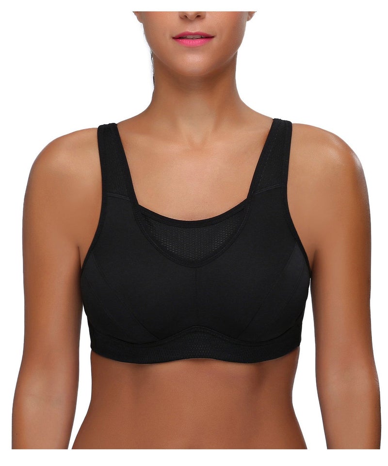 Wingslove Women's Full Coverage High Impact Wirefree Workout Non Padded Sports Bra Bounce Control (Black,40C) - Image 5