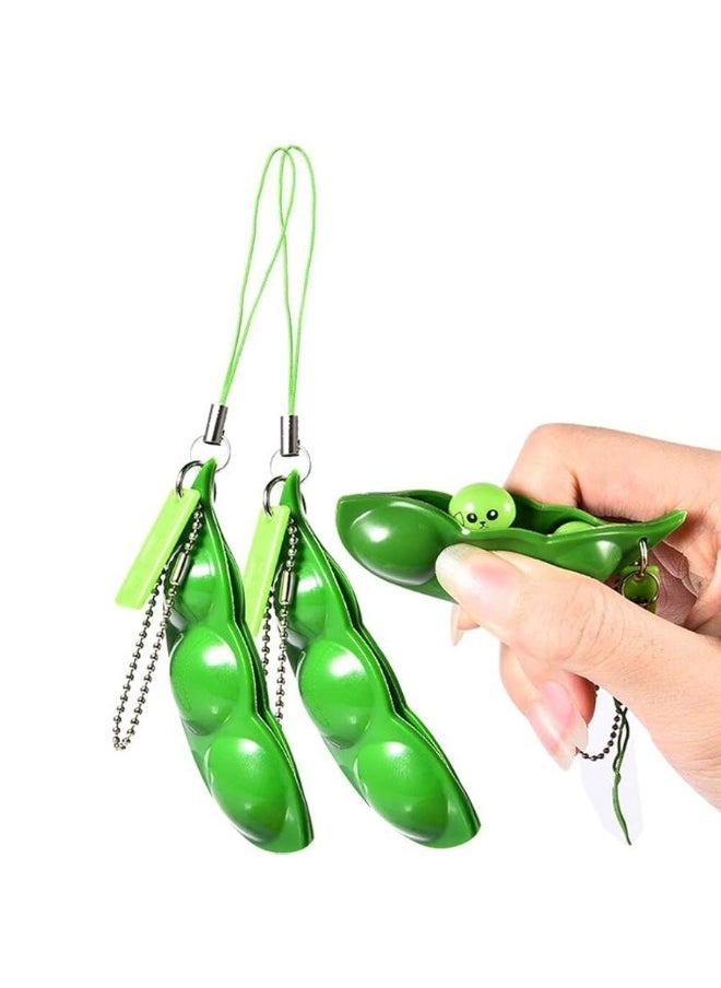 iMagitek 3 Pcs Fidget Toy Set SqueezeaBean Soybean Stress Relieving Playful Charms Extrusion Edamame Pea Keychain for Mobile Phones and Keys  Green