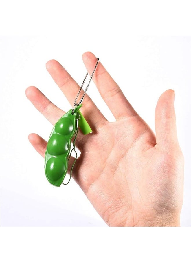 iMagitek 3 Pcs Fidget Toy Set SqueezeaBean Soybean Stress Relieving Playful Charms Extrusion Edamame Pea Keychain for Mobile Phones and Keys  Green