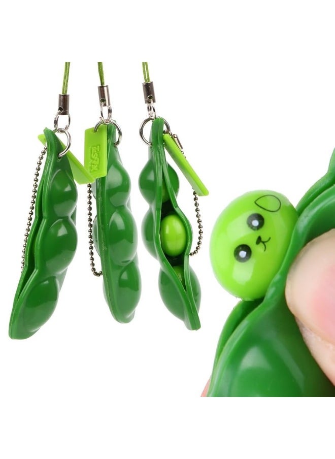 iMagitek 3 Pcs Fidget Toy Set SqueezeaBean Soybean Stress Relieving Playful Charms Extrusion Edamame Pea Keychain for Mobile Phones and Keys  Green