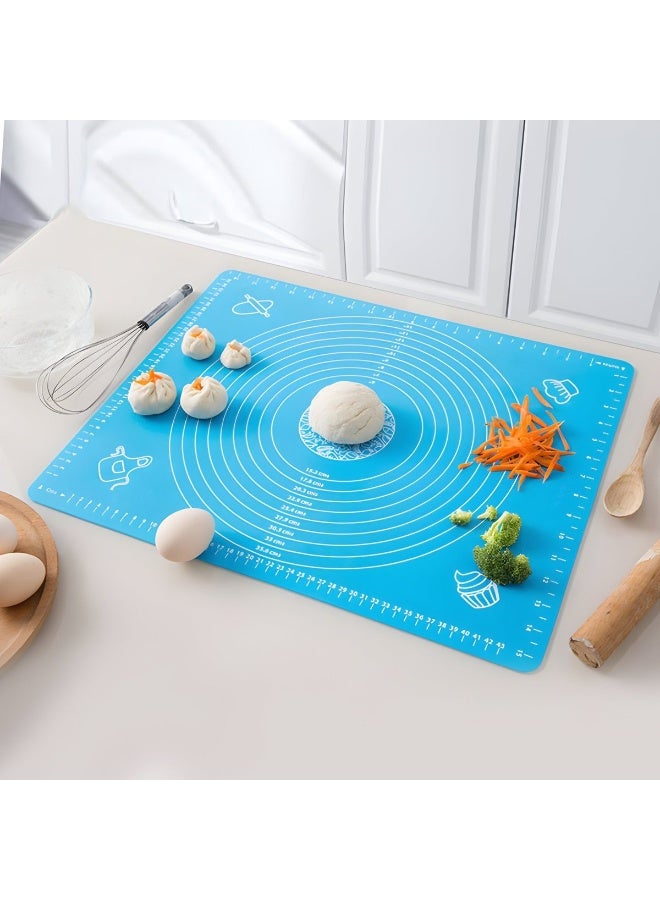 هابي هوم حصيرة معجنات سيليكون كبيرة غير لاصقة قابلة لإعادة الاستخدام بمقياس 43 × 35 وأبعاد إجمالية 50 × 40 سم - حصيرة سيليكون آمنة للاستخدام في الطعام للعجين والمعجنات والبيتزا غير قابلة للانزلاق مع قياسات دقيقة لركوب العجين وحماية السطح مقاومة للحرارة حصيرة سيليكون سميكة صالحة للاستخدام في الطعام للبيتزا والمخبوزات والفطائر يمكن استخدامها كبطانة للفرن أو حصيرة لف العجين (أزرق) - Image 4