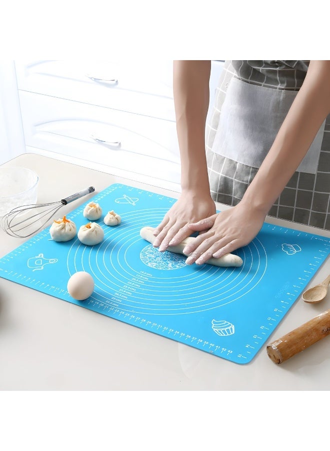 هابي هوم حصيرة معجنات سيليكون كبيرة غير لاصقة قابلة لإعادة الاستخدام بمقياس 43 × 35 وأبعاد إجمالية 50 × 40 سم - حصيرة سيليكون آمنة للاستخدام في الطعام للعجين والمعجنات والبيتزا غير قابلة للانزلاق مع قياسات دقيقة لركوب العجين وحماية السطح مقاومة للحرارة حصيرة سيليكون سميكة صالحة للاستخدام في الطعام للبيتزا والمخبوزات والفطائر يمكن استخدامها كبطانة للفرن أو حصيرة لف العجين (أزرق) - Image 3