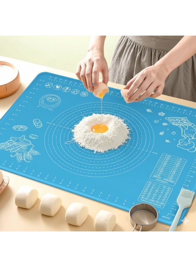 هابي هوم حصيرة معجنات سيليكون كبيرة غير لاصقة قابلة لإعادة الاستخدام بمقياس 43 × 35 وأبعاد إجمالية 50 × 40 سم - حصيرة سيليكون آمنة للاستخدام في الطعام للعجين والمعجنات والبيتزا غير قابلة للانزلاق مع قياسات دقيقة لركوب العجين وحماية السطح مقاومة للحرارة حصيرة سيليكون سميكة صالحة للاستخدام في الطعام للبيتزا والمخبوزات والفطائر يمكن استخدامها كبطانة للفرن أو حصيرة لف العجين (أزرق) - Image 1