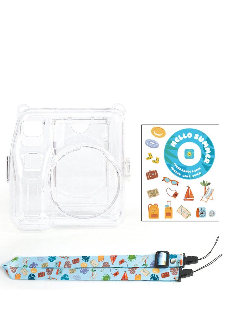Transparent Protective Case for Fujifilm Instax Mini SE Instant Camera Photo Storing Box Shoulder Strap Beautiful Sticker (Blue)  - Image 1