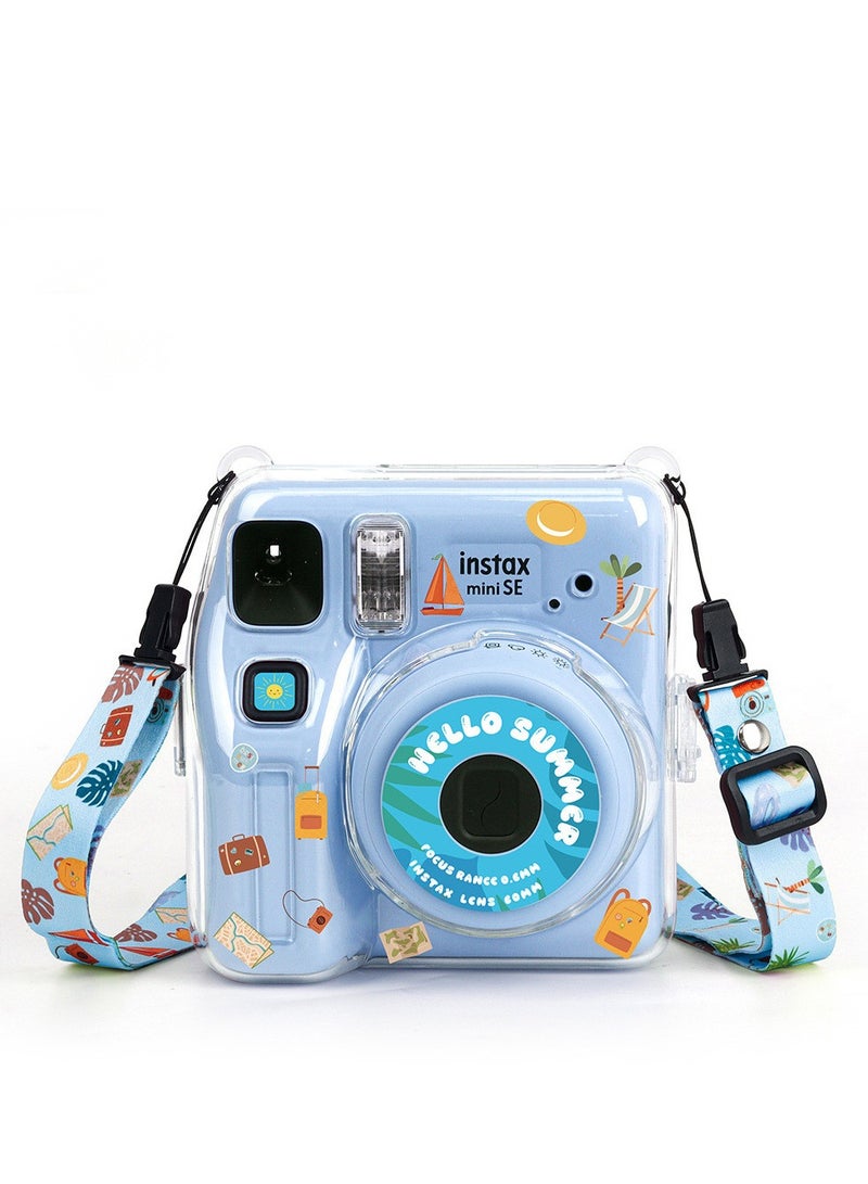 Transparent Protective Case for Fujifilm Instax Mini SE Instant Camera Photo Storing Box Shoulder Strap Beautiful Sticker (Blue)  - Image 2