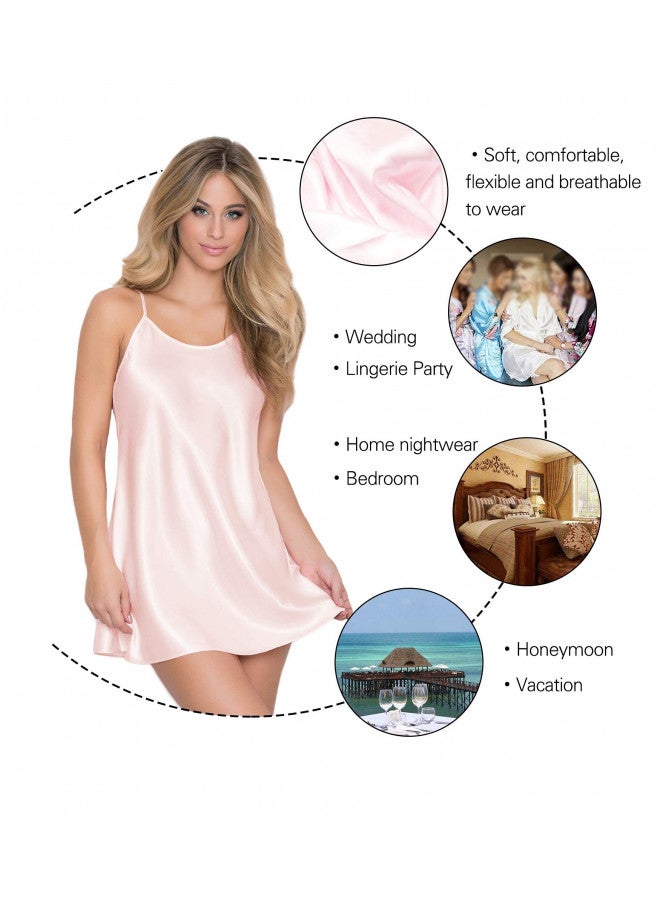 RSLOVE Satin Lingerie for Women Chemise Nightgown Spaghetti Strap Sleepwear Mini Slip Nightwear Pink M - Image 3