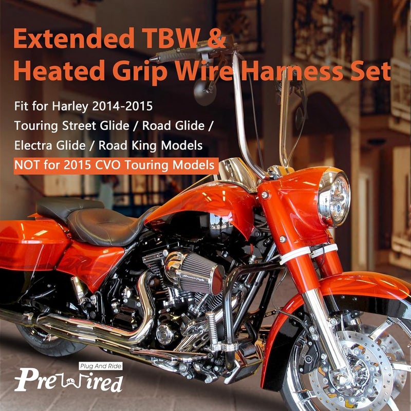 Prewired 18" Throttle by Wire and Heated Grip Wires Extension Harness for Harley 2014-2015 Touring Models - Image 2