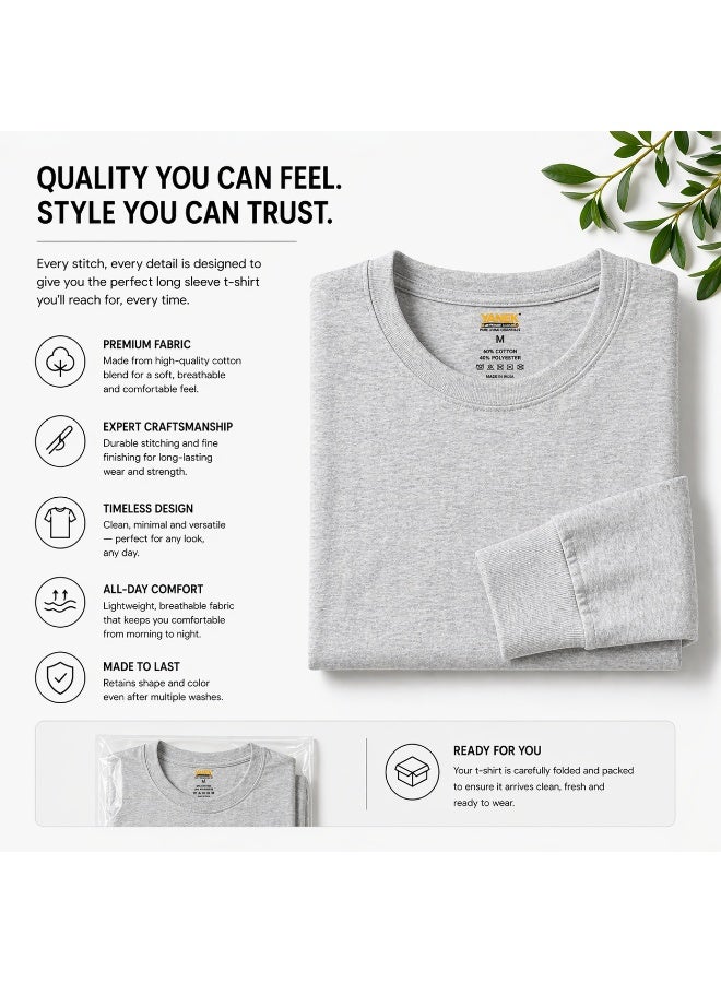 YANEK Unisex Crew Neck Full Sleeve T-Shirt – Soft Cotton, Regular Fit, Casual Wear - Image 3