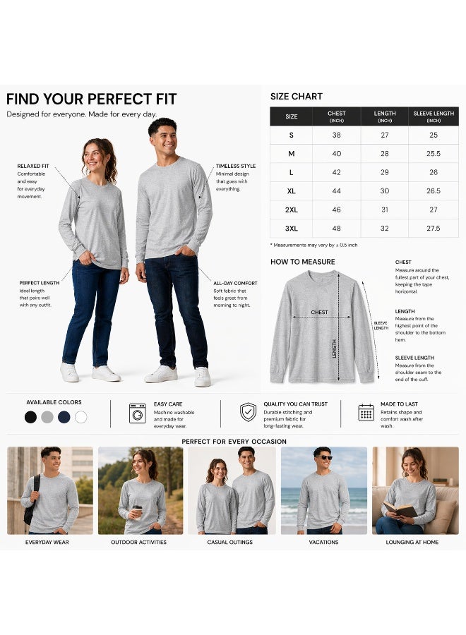 YANEK Unisex Crew Neck Full Sleeve T-Shirt – Soft Cotton, Regular Fit, Casual Wear - Image 2