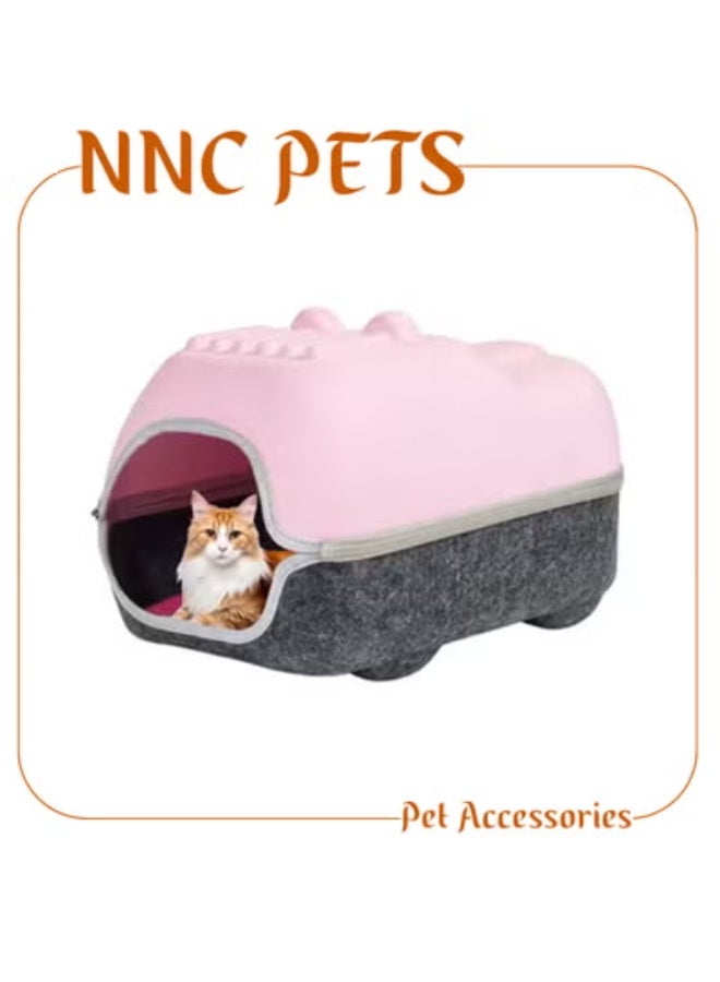 NNC PETS Cat bed with Durable zipper, Ventilation hole, and Removable mat, Enclosed felt cat house bed for Kittens & Adult cats, Ideal for Indoor/Outdoor use, Detachable & Easy to clean 40 cm (PINK) - Image 1