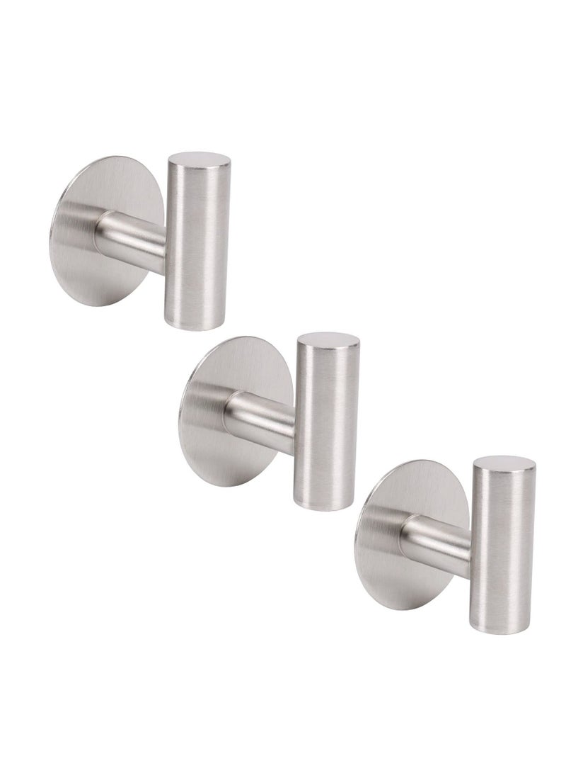 SOLARAE Bath Towel Hook, Strong Self Adhesive Robe Hook, SUS 304 Stainless Steel Stick on Wall Coat/Clothes Hook No Drilling, Shower Wall Hook for Bathroom Kitchen Office Closet(Set of 3) - Image 1